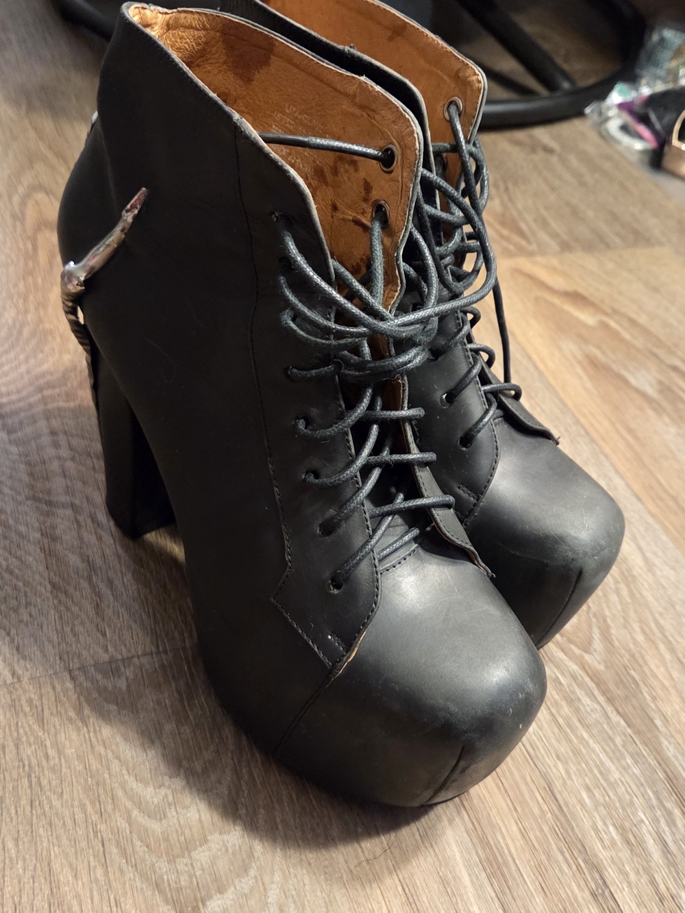 Jeffrey Campbell Black Lace-Up Platform Ankle Boots with Chunky Heel